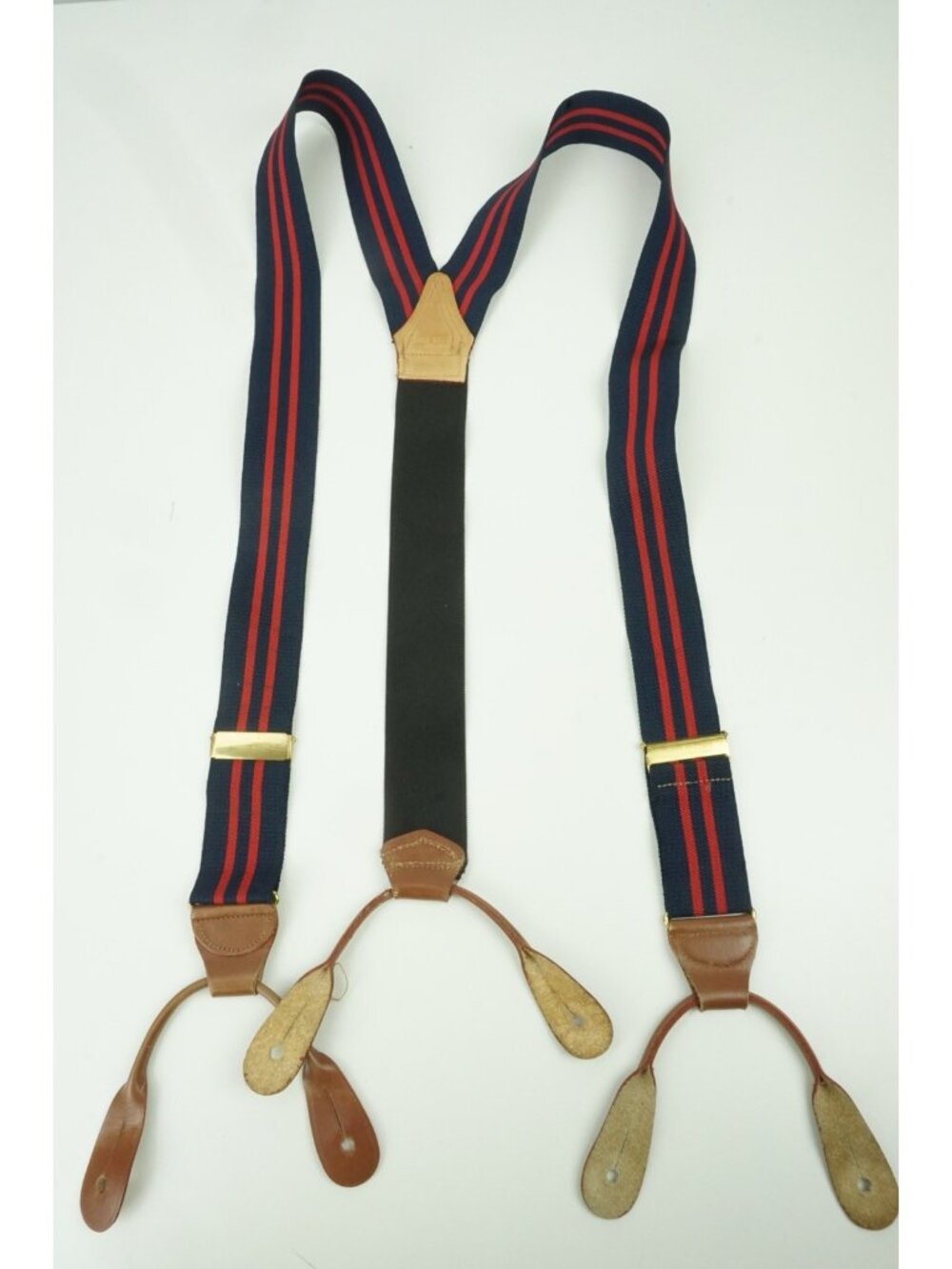 Brooks Brothers Navy Blue Cherry Red Striped Suspenders Bracers